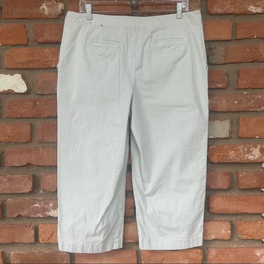 Seersucker Micro-striped Green and White Capris Size 14 Summer Breezy Casual - Picture 4 of 8